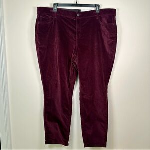 Liz Claiborne Sara Slim Leg Mid-Rise Midnight Burgundy Plus Size Pants 24W NWT